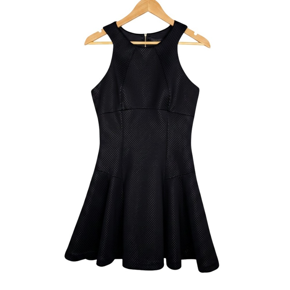 Ted Baker London Women's 2 Cidia Dress Black Fit & Flare Cut Out Dot Gold Zip